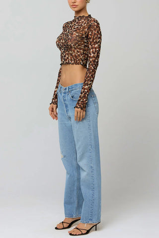 Sheer Polka Dot Mock Neck Crop Top