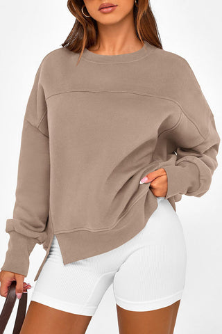 Crew Neck Side Slit Pullover