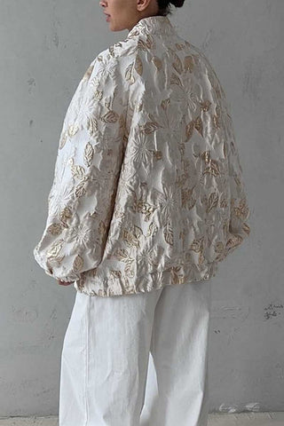 Floral Quilted Puff Sleeve Zip-Up Jacket