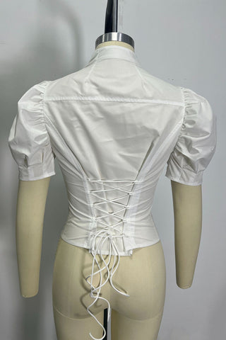 Corset Lacing Chest Cutout Mock Neck Tank Top