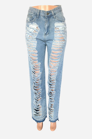 Distressed Straight-Leg Denim Pants