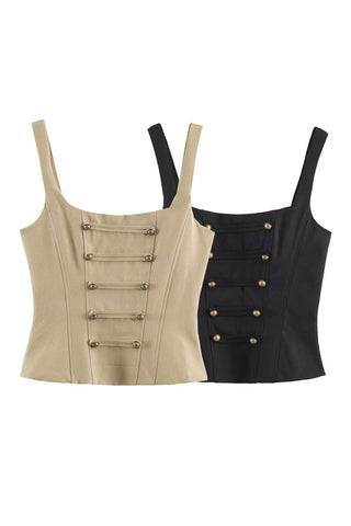 Square Neck Button Front Tank Top