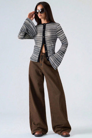 Striped Knit Button-Front Cardigan