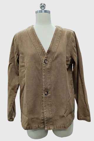 Button-Front V-Neck Denim Jacket
