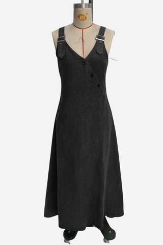 Button-Detail Denim Strap Maxi Dress