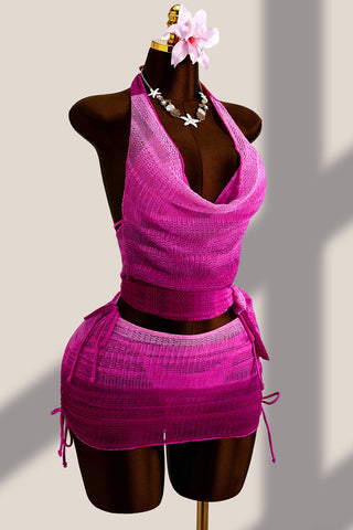 Halter Bikini Set with Sheer Cover-Up