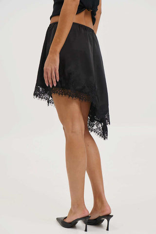 Lace Trim Asymmetrical Midi Skirt