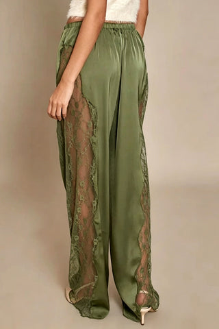 Lace Panel Drawstring Casual Pants