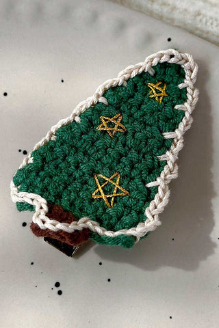 Crochet Christmas Tree and Bow Hair Clip