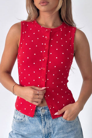 Button-Front Polka Dot Tank Top