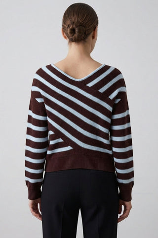 Striped Asymmetric Off-Shoulder Sweater