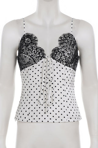 Lace-Trim Polka Dot Cami Top