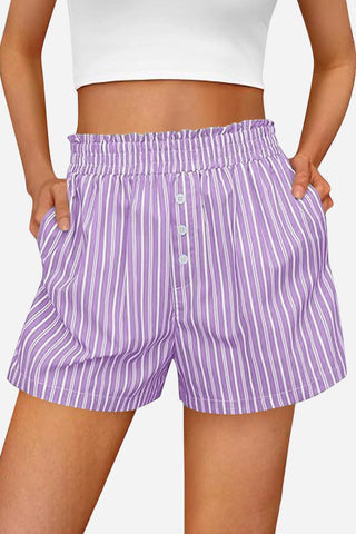Striped Button-Front Casual Shorts