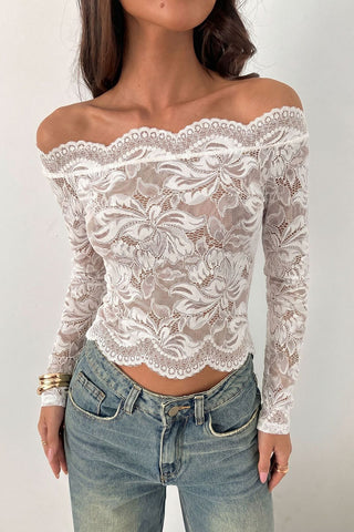 Floral Lace Off-Shoulder Long Sleeve Blouse