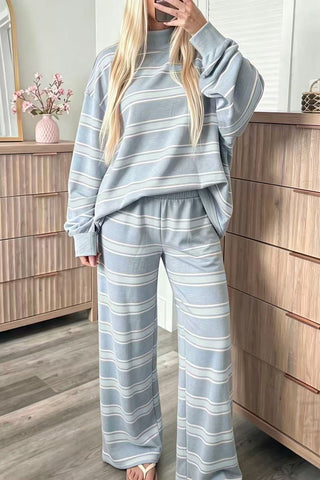 Striped Mock Neck Wide-Leg Pants Set
