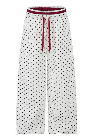 Polka Dot Drawstring Wide-Leg Casual Pants