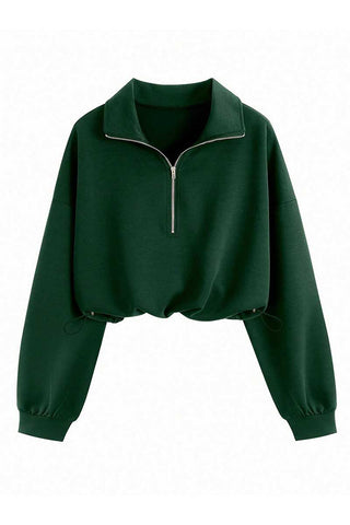 Zipper Collar Crop Sweatshirt