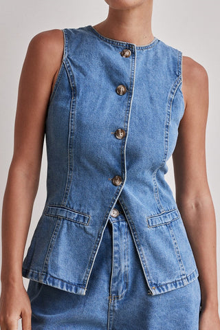 Button-Front Denim Top and Shorts Set