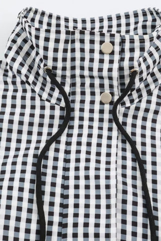 Plaid Drawstring Hem Zip-Up Jacket