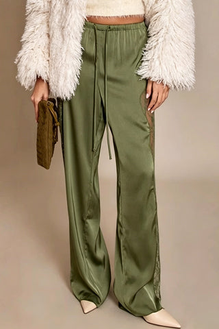 Lace Panel Drawstring Casual Pants