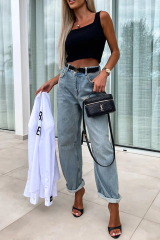 High-Waist Straight-Leg Jeans