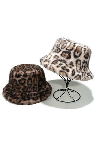 Faux Fur Leopard Print Bucket Hat