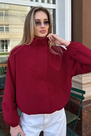 Mock Neck Zip-Front Bomber Jacket