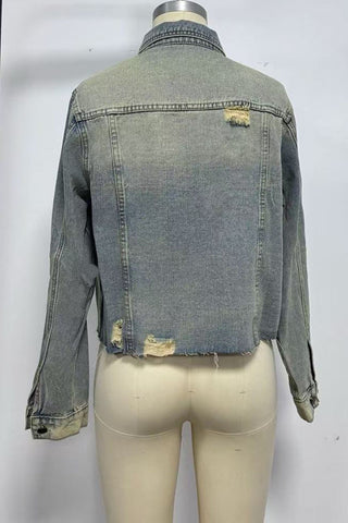 Distressed Button-Front Denim Jacket