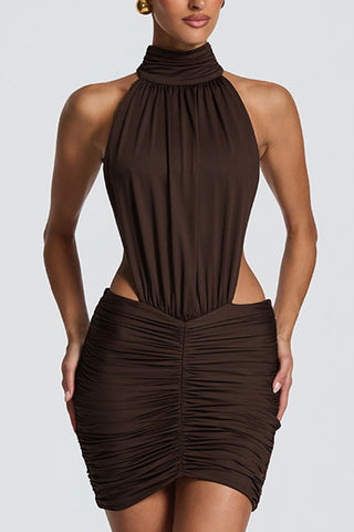 Halter Cutout Ruched Mini Dress