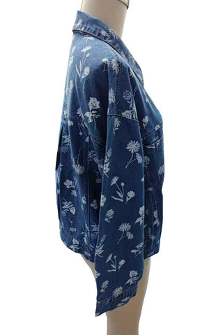 Floral Print Oversized Denim Jacket