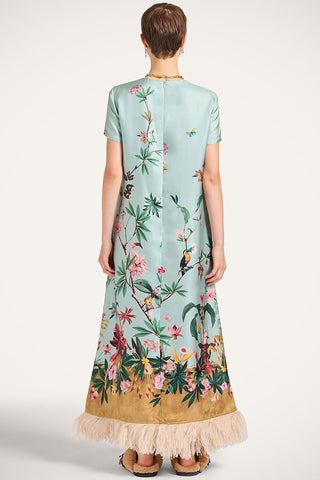 Fringe Short Sleeve Floral Maxi Dress