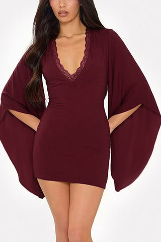 Lace Trim Puff Sleeve Mini Dress