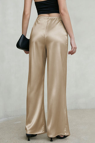 Satin Drawstring Wide-Leg Casual Pants