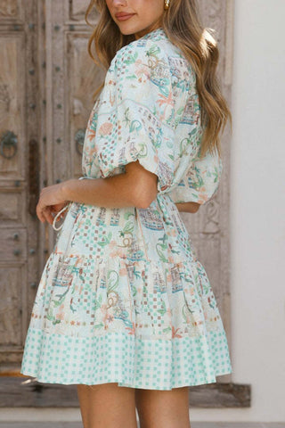 Button-Front Tiered Mini Dress