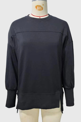 Crew Neck Side Slit Sweatshirt