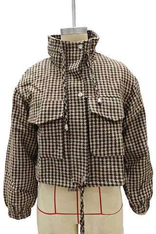 Houndstooth Zip-Up Crop Jacket