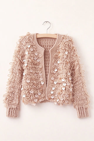 Textured Loop Knit Open Front Cardigan