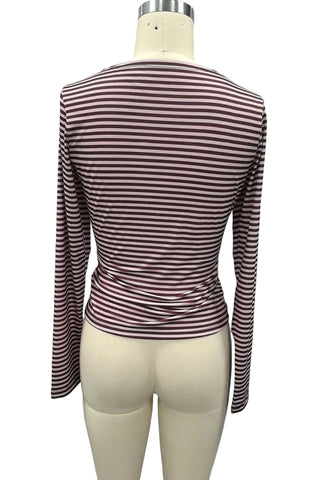 Striped Long Sleeve Tie-Front Blouse