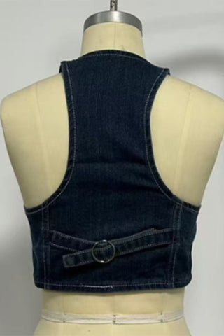 V-Neck Button Front Denim Vest
