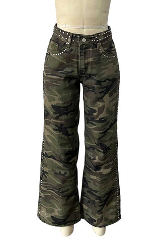 Studded Wide-Leg Straight Jeans
