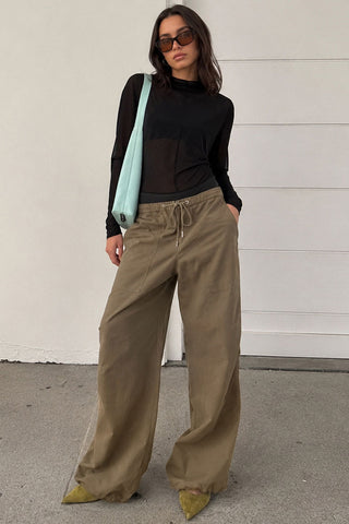 Drawstring Waist Wide-Leg Cargo Casual Pants