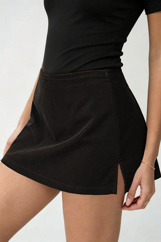 Ribbed High-Waist A-Line Mini Skirt