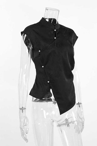 Satin Floral Mock Neck Sleeveless Tank