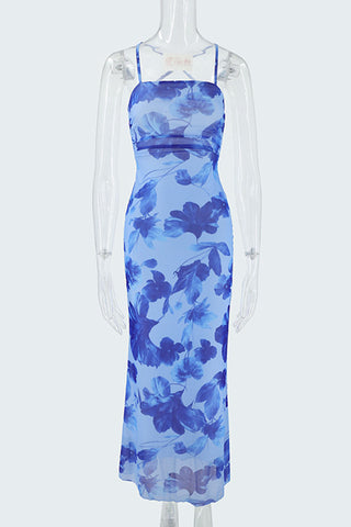 Floral Tie-Back Open Back Maxi Vacation Dress