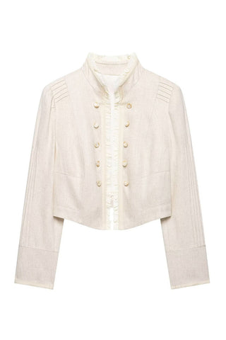 Ruffle Trim Military Collar Crop Jacket