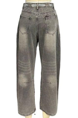 Striped Drawstring Straight Jeans