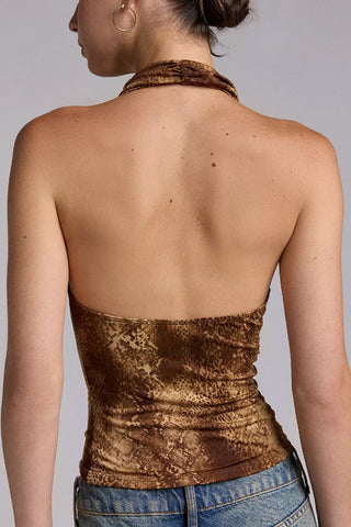 Ruched Halter Snake Print Tank