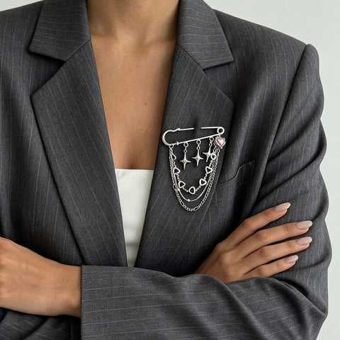 Star Charm Safety Pin Brooch