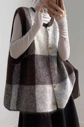 Plaid V-Neck Button-Front Sweater Vest