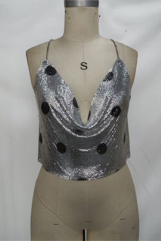 Chain-Link Polka Dot Cowl Crop Top